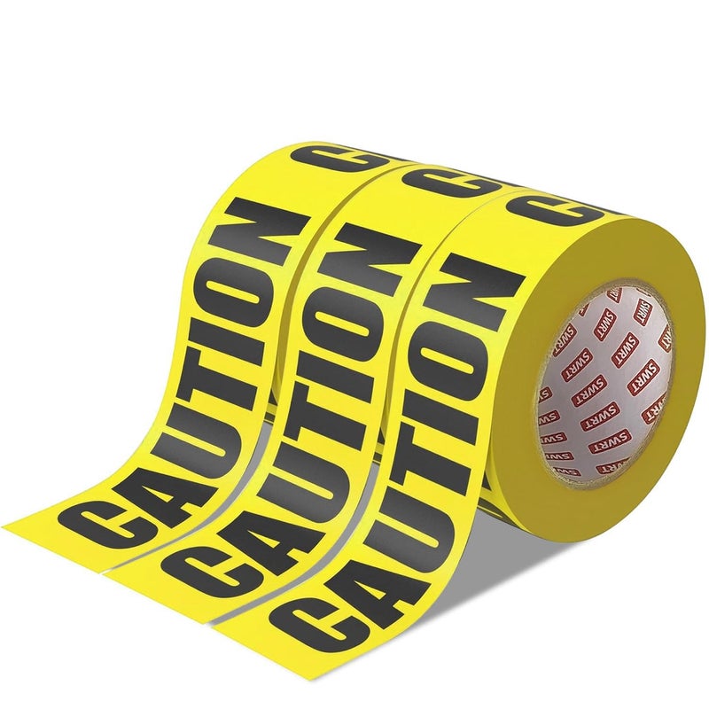 SWRT 3 Rolls Premium Yellow Caution Tape, 3 Inch x 1000FT(Total 3000FT) Bright Hazard Tape with Bold Black Text for Danger Zones/Sporting Events, Construction Tape for Crime Scenes/Halloween Decor - Image 1